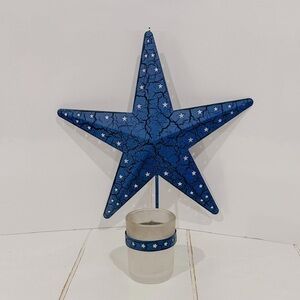 Vintage PartyLite Star Wall Sconce Candle Holder – Blue Crackle w/ Stars